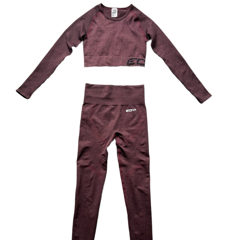 ECHT Apparel Arise SeriesCropped Top Long Sleeves + Ribbed Leggins  Marron Small